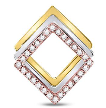10K Tri-Tone Diamond Diagonal Square Pendant