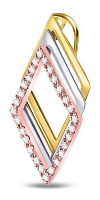 10K Tri-Tone Diamond Diagonal Square Pendant