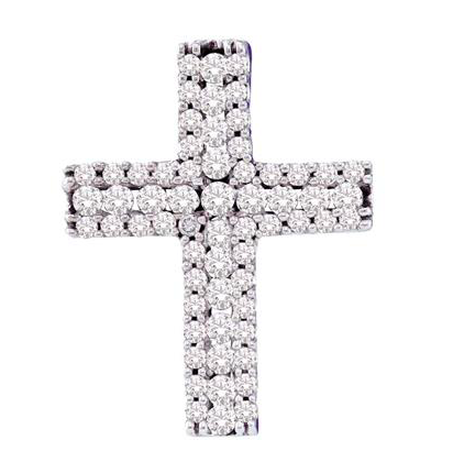 14K Round Diamond Cross Pendant