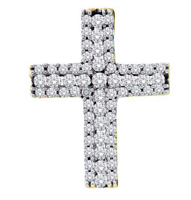 14K Round Diamond Cross Pendant