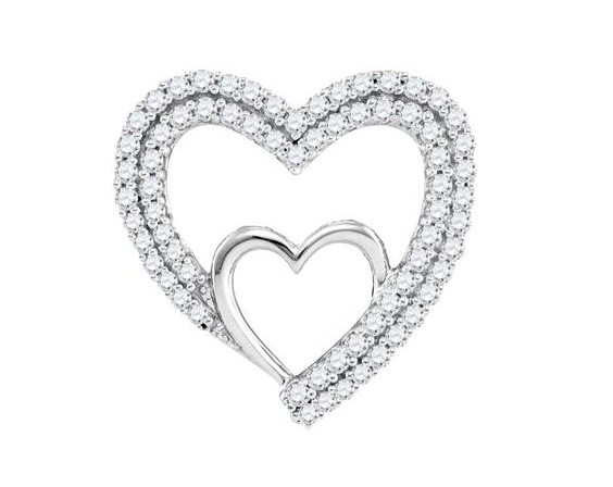 10K Double Nested Heart 1/2 Cttw Diamond Pendant