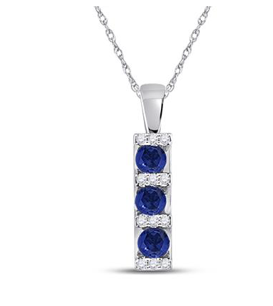 10K White Gold Blue Sapphire Diamond Pendant