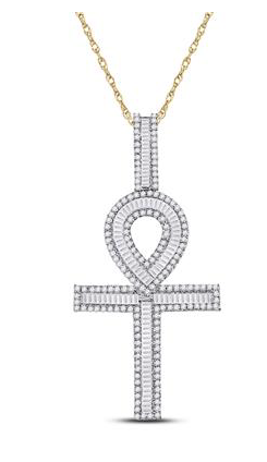 Baguette Diamond Ankh Cross Charm Pendant 1-1/2 Ctw T.w