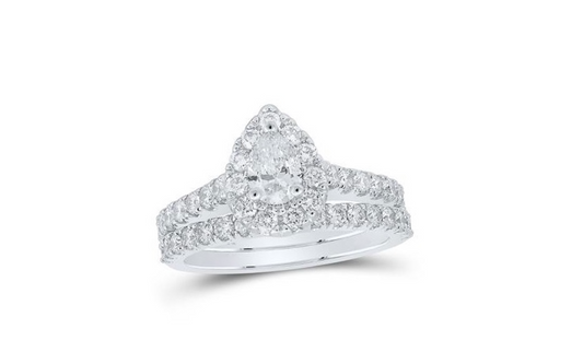 14K Pear Halo Bridal Ring Set