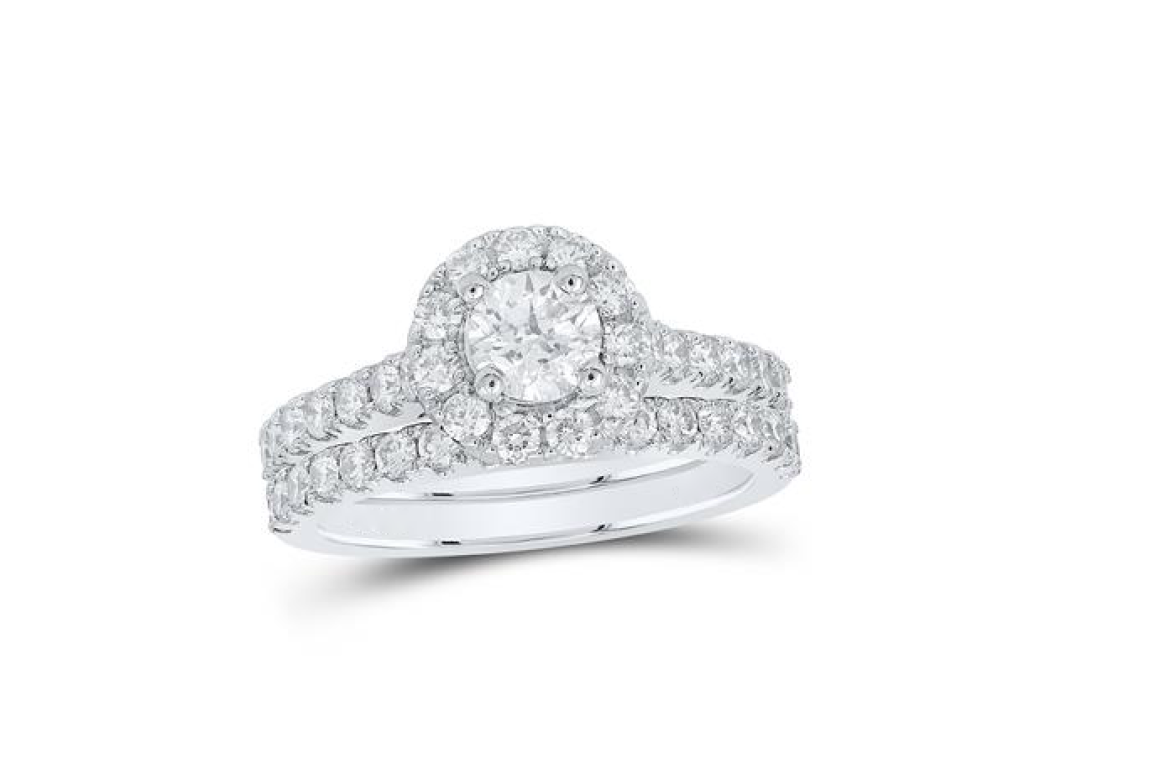 14K Round Halo Bridal Wedding Ring Set