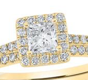 14K Princess Halo Bridal Wedding Ring Set