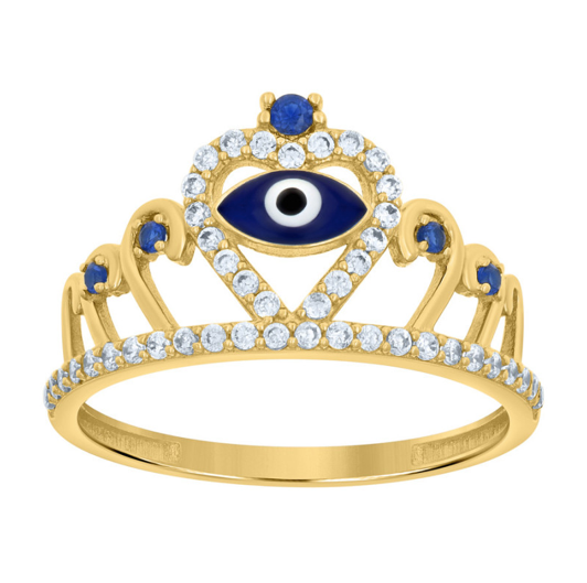 10K Evil Eye Crown Ring