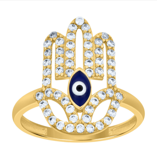 10K Evil Eye Hamsa Good Luck Ring