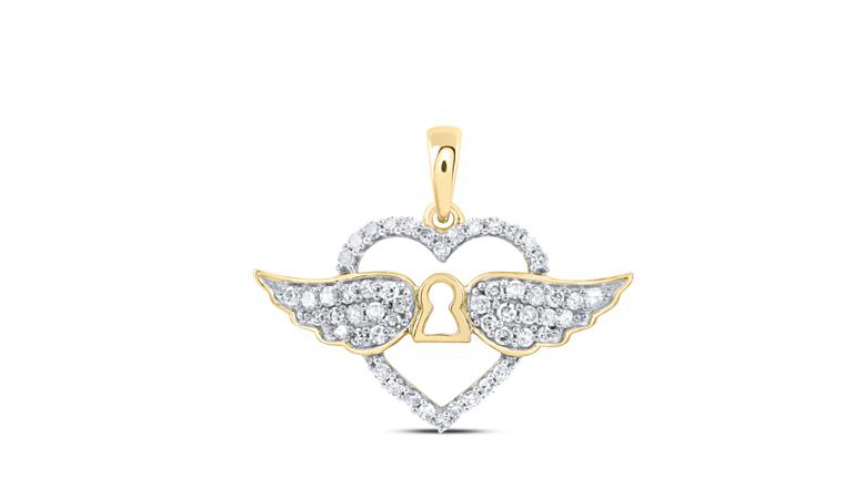 10K Heart Wings Pendant