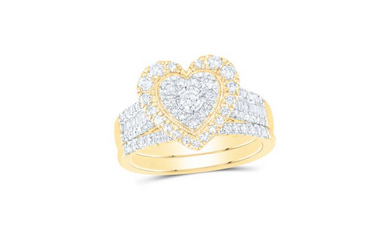 10K Heart Diamond Bridal Ring Set