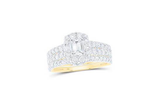 14K Emerald Diamond Bridal Ring Set