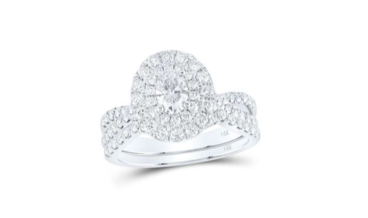 14K Halo Oval Diamond Bridal Ring Set