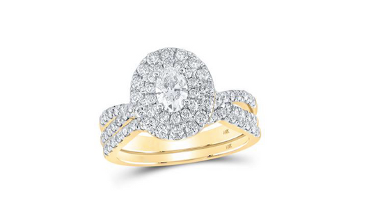 14K Halo Oval Diamond Bridal Ring Set