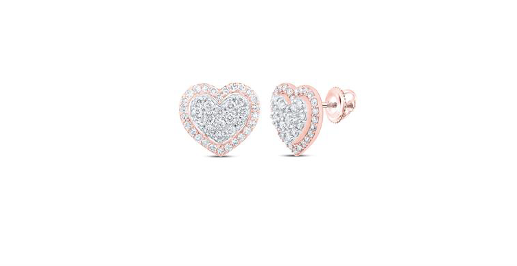 10K Halo Heart Diamond Studs