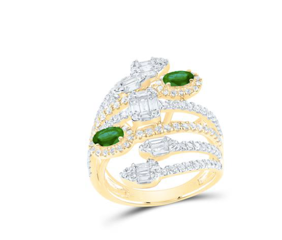 14K Emerald Diamond Spiral Ring