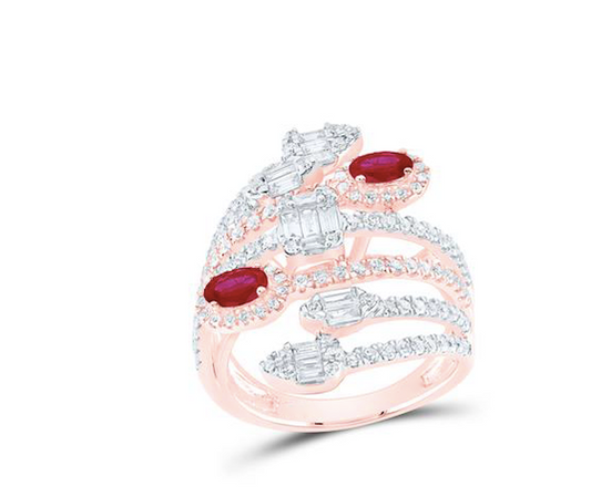 14K Oval Ruby Diamond Cocktail Spiral Ring