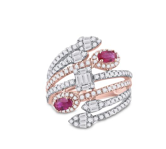 14K Oval Ruby Diamond Cocktail Spiral Ring
