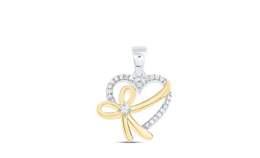 Sterling Silver Heart Bow Diamond Pendant