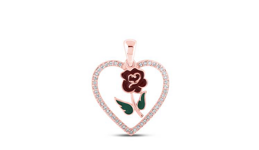 10K Rose Heart Diamond Pendant