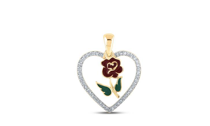 10K Rose Heart Diamond Pendant