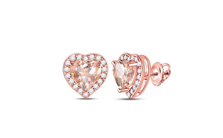 10K Rose Gold Morganite Heart Diamond Studs