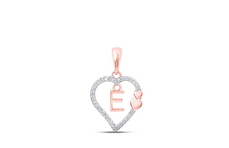 10K Double Hearts Diamond Initial E