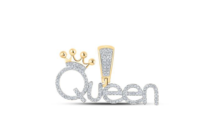 10K Yellow Gold Round Diamond Queen Pendant