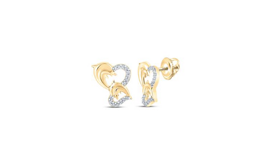 10K Dolphin Heart Diamond Earrings