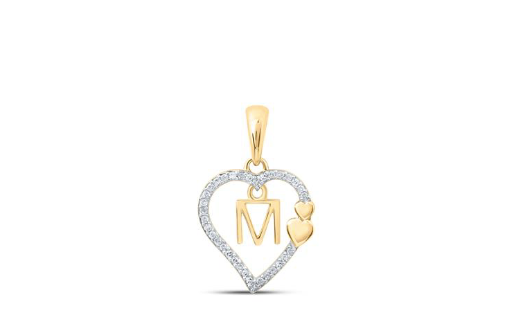 10K Double Hearts Diamond Initial M