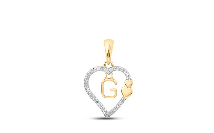 10K Double Hearts Diamond Initial G