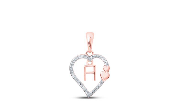 10K Double Hearts Diamond Initial H