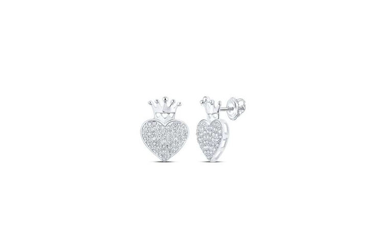 10K Crown Heart Diamond Earrings