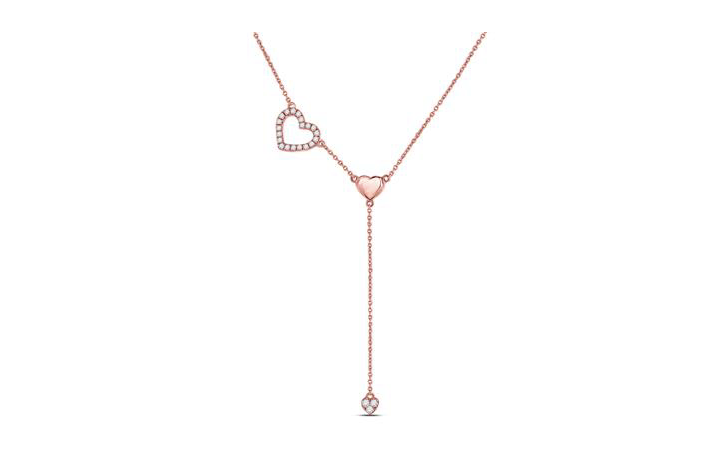 14K Rose Gold Heart Drop Diamond Necklace