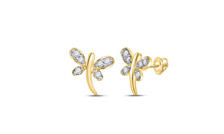 10K Dragonfly Diamond Earrings