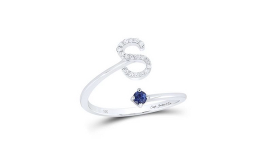 10K Natural Blue Sapphire Diamond Initial "S" Ring