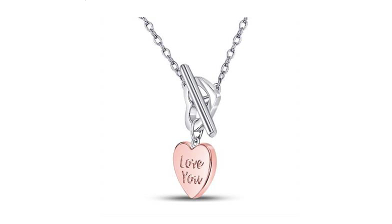 Sterling Silver Diamond Rose Heart Necklace