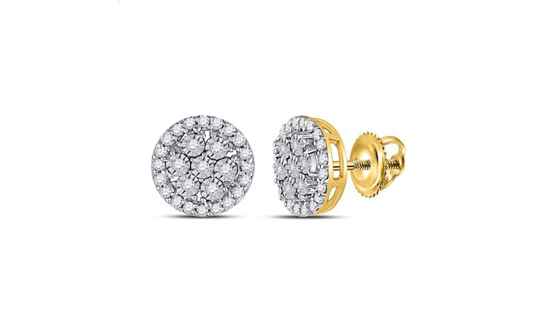 10K Round Flower Diamond Earrings