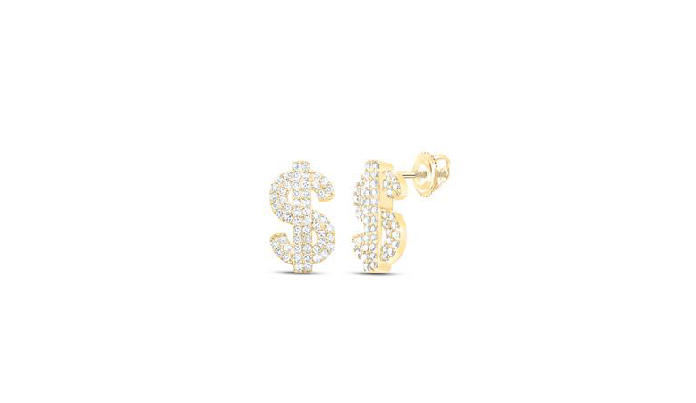 10K Dollar Symbol Diamond Earrings