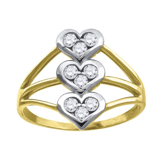 10K Triple Hearts White Sapphire Ring