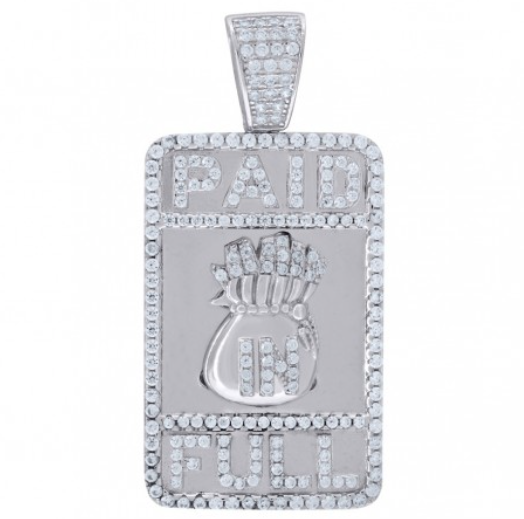 Sterling Silver White Sapphire Paid In Full Money Bag Charm