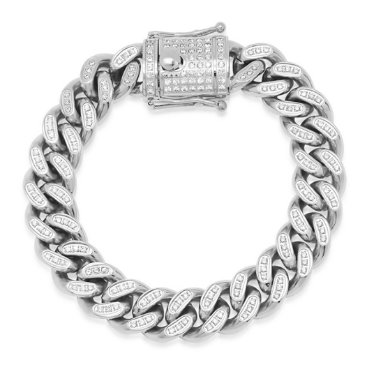 Stainless Steel Cuban White Sapphire Bracelet