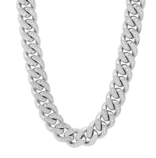 Stainless Steel Cuban White Sapphire Necklace