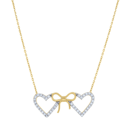 14K Double Heart Bow Necklace