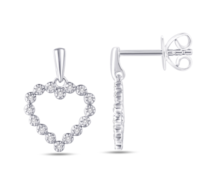 10K Dangle Heart Diamond Earrings