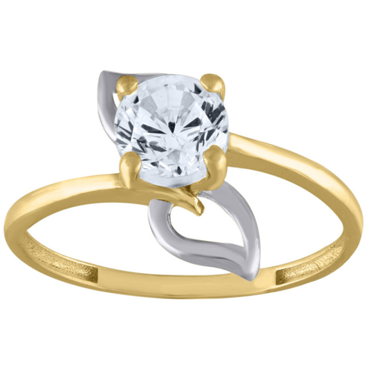 14K White Sapphire Leaf Promise Ring