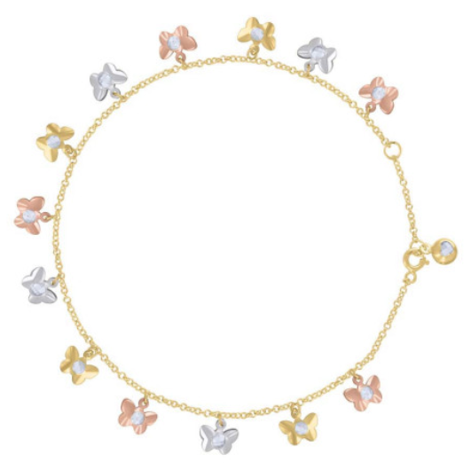 10K Tri-tone Butterfly Anklet